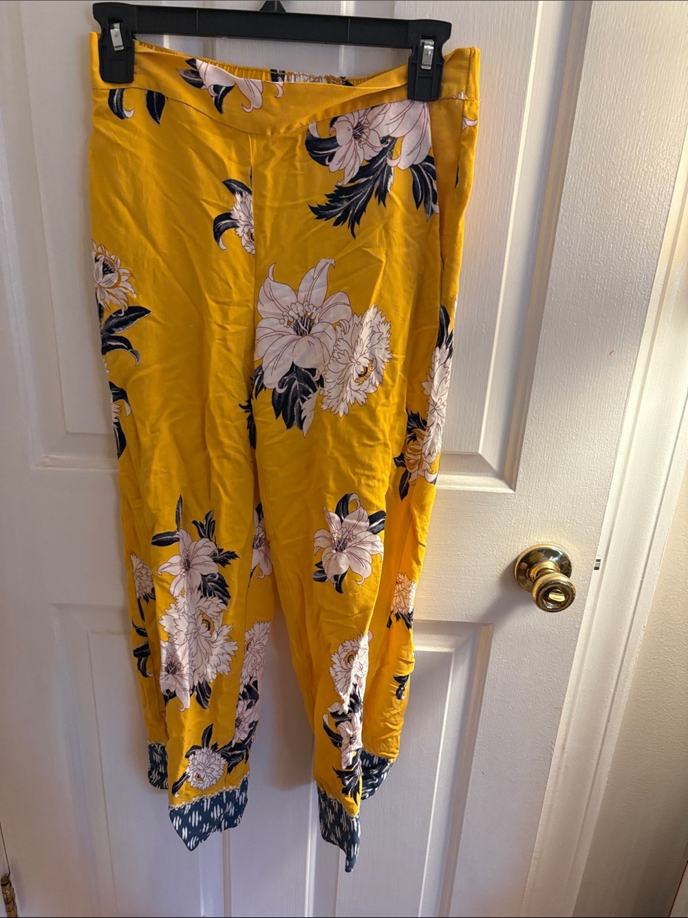 LOFT Mustard Yellow Floral Wide-Leg Track Pants